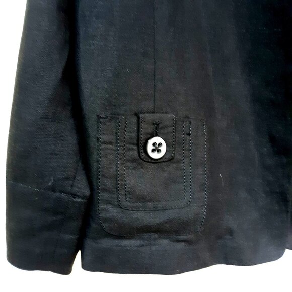 Larry Levine Black Linen Blend Womens Jacket XL Button Front Pockets Classic - Picture 3 of 6
